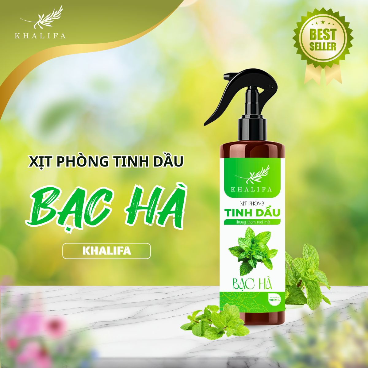 Bình Xịt Thơm Phòng Tinh Dầu Bạc Hà Khalifa – Thanh Lọc Không Khí, Xua Tan Mùi Hôi, Mang Đến Cảm Giác Sảng Khoái